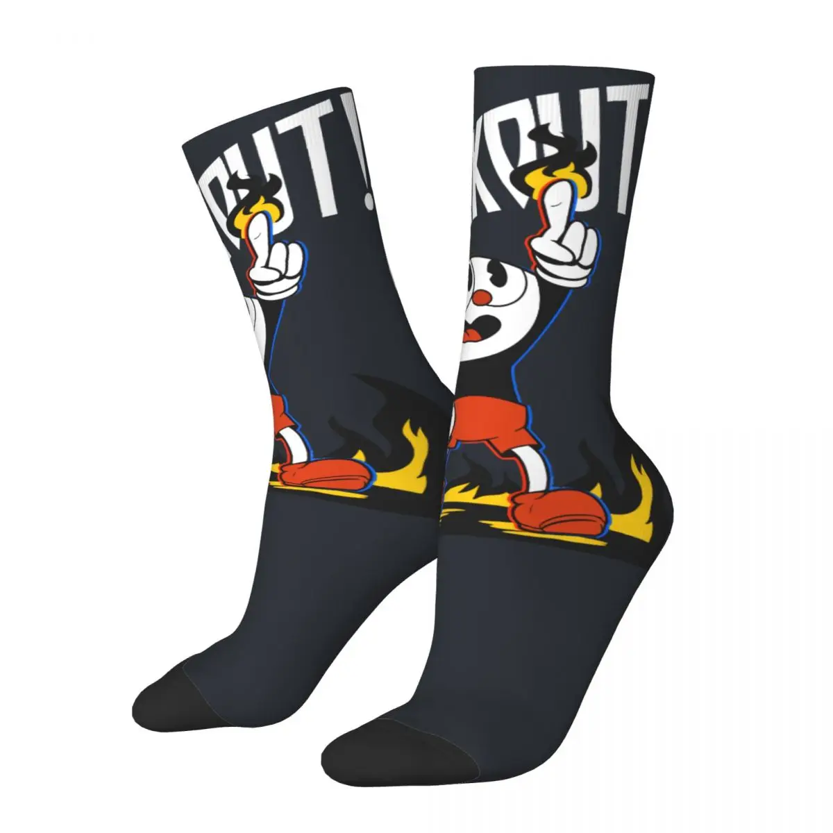 

Happy Funny Men's Socks It's A Knockout Retro Harajuku Cuphead Mugman Game Street Style Novelty Pattern Crew Sock Gift Printed