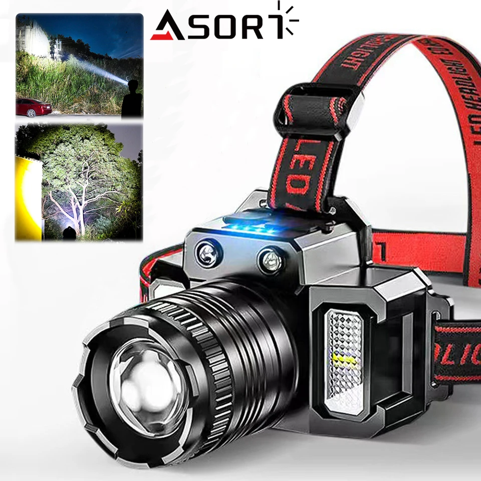 Super Bright USB Rechargeable Headlamp With Induction LED  Torch Light. Waterproof and Ideal For Camping Trips