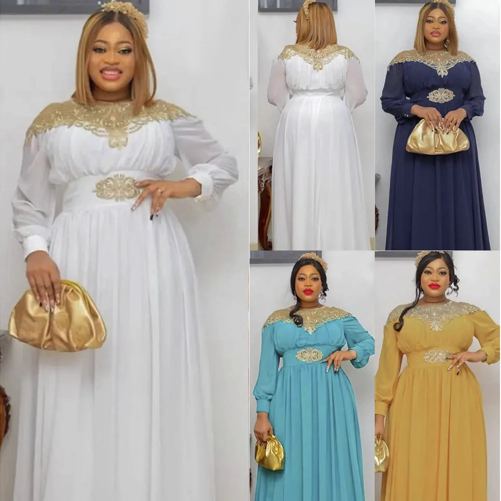 

2022 New autumn long sleeve chiffon African women's dress plus size maxi dress high-end evening dress daily dress 12A007