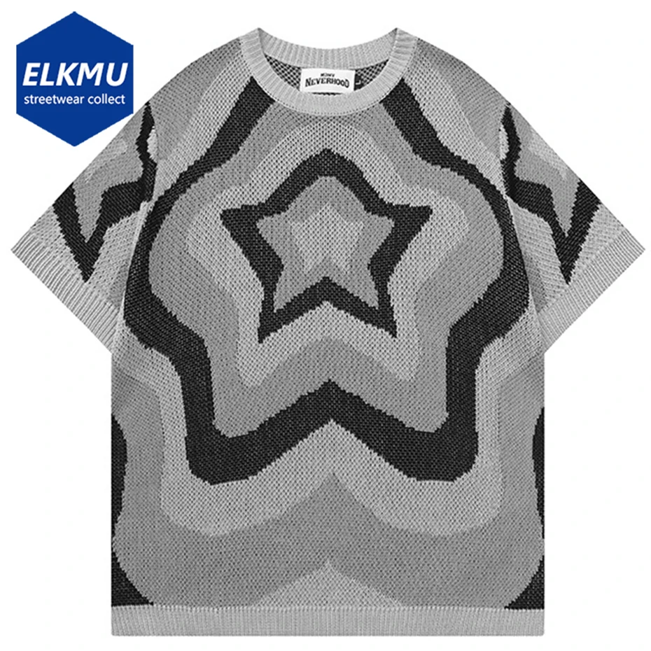 

Star Pattern Knitted T Shirts Oversized Hip Hop Men Tshirt Streetwear Harajuku Short Sleeve Sweater 2023 Fashion Y2K Tee Shirt