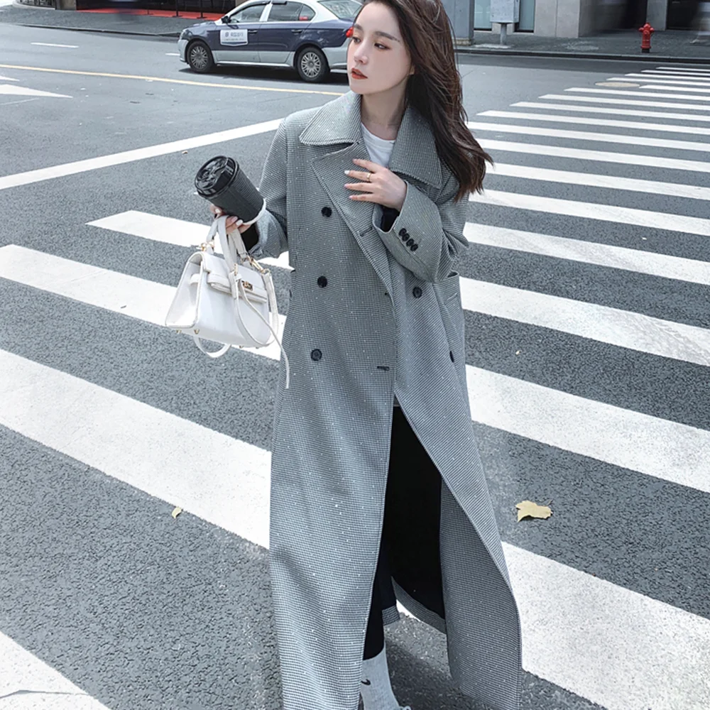 Женская ветровка в клетку Qianniao весна-осень 2023 модное пальто Двубортный