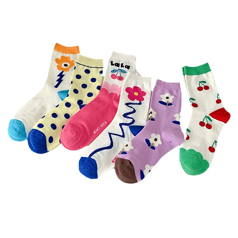 

Cartoon Medium Tube Socks Cute Pattern Student Socks Colored Socks