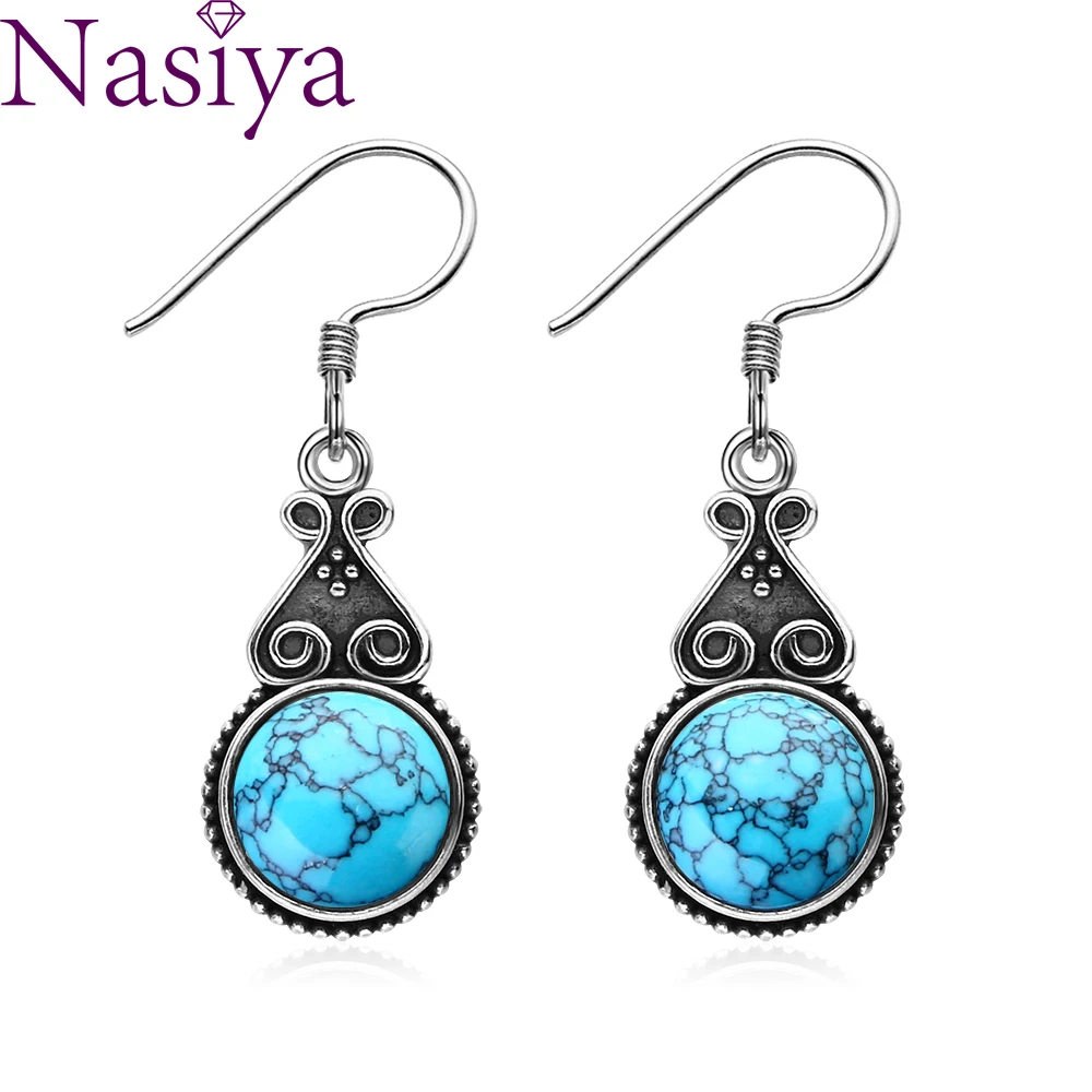Медные серьги-капли 10 мм круглые бирюзовые серьги-подвески винтажные стильные
