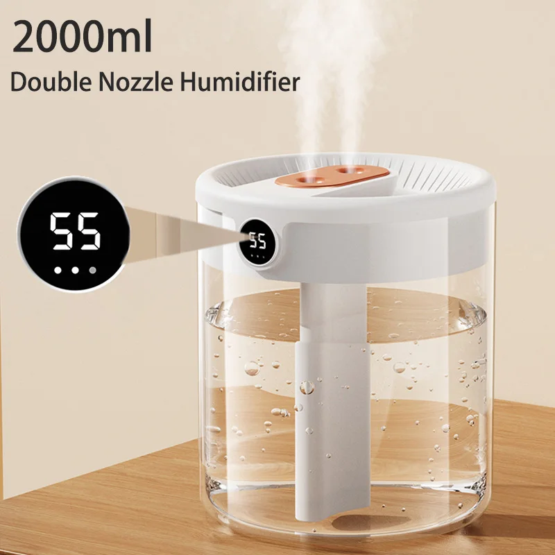 Promotion- 2L Double Nozzle Air Humidifier With LCD Humidity Display Large Capacity Home Aroma Essential Oil Diffuser Humidifier Promotion- 2L Double Nozzle Air Humidifier With LCD Humidity Display Large Capacity Home Aroma Essential Oil Diffuser Humidifier