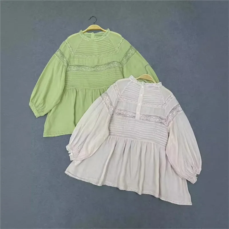 Женские топы с плиссированным воротником Johnature повседневные простые тонкие