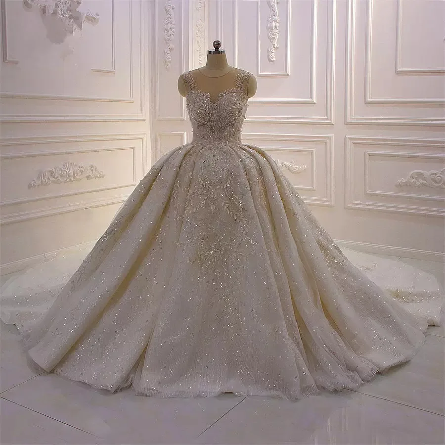 Бальное Платье Свадебное платье без бретелек с блестками и V-образным вырезом