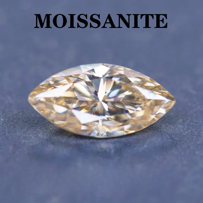 Moissanite Stone Tea Yellow Natural Color Marquise Shape Charms DIY Ring Necklace Earrings Main Materials with Certificate
