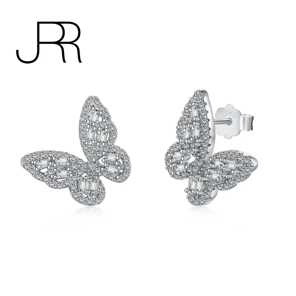 

JRR New Arrival 100% 925 Sterling Silver Fashion Vivid Butterfly Diamond Wedding Ear Stud Earrings Fine Jewelry Free Shipping