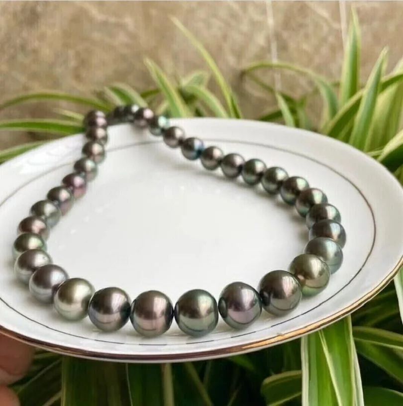 Ожерелье AAAAA с жемчугом натуральное Черное круглое ожерелье пряжкой из