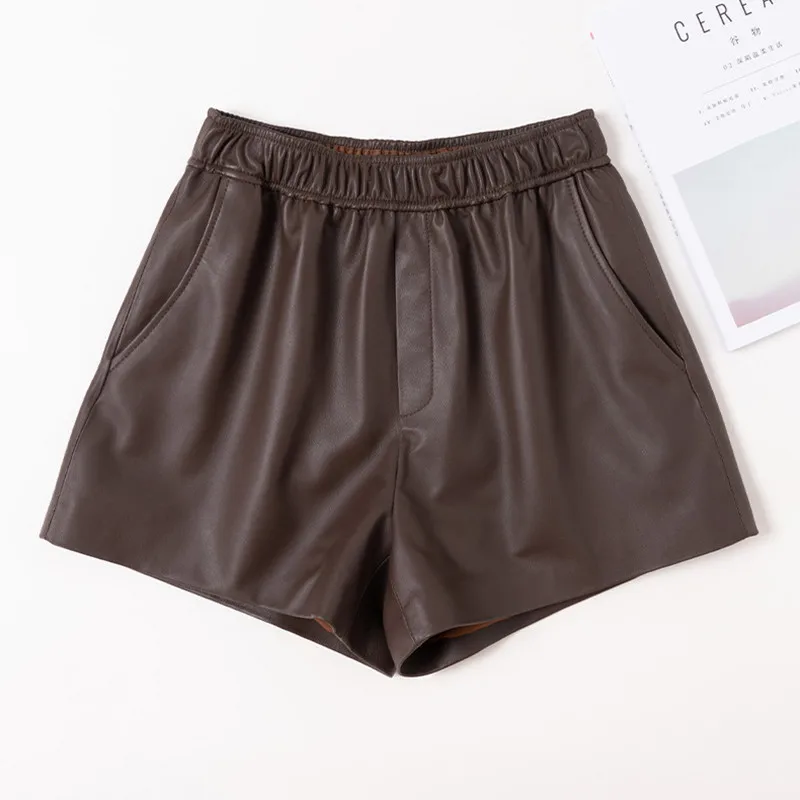 

2023 New Style Women Fashion High Waist Slim Genuine Sheepskin Leather Shorts Retail And Wholesale