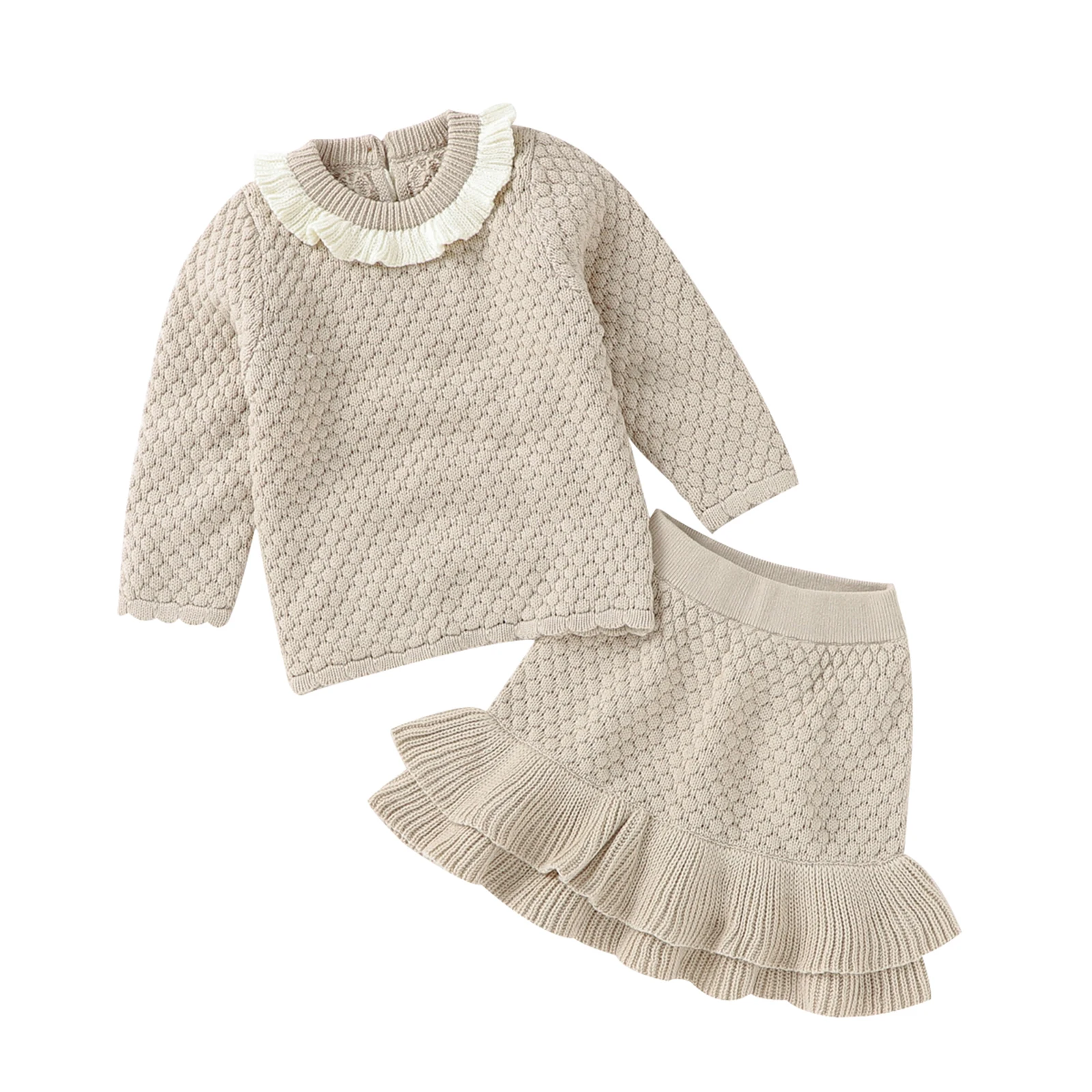 

Bmnmsl 2 Pieces Baby Suit Set Girls Round Neck Long Sleeve Knitwear+ Solid Color Midi Skirt for Spring Fall, 3-24 Months