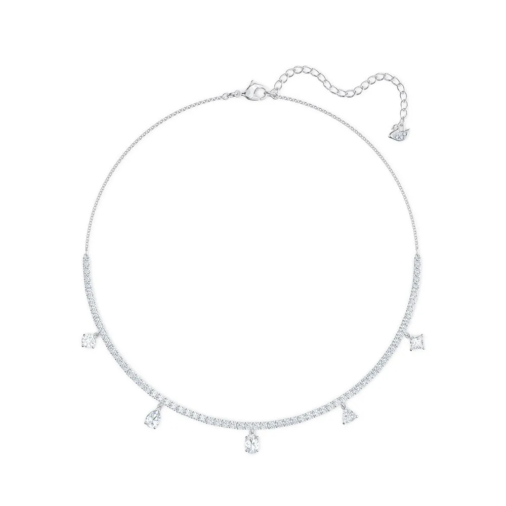 

Женское геометрическое колье до ключицы, серебристое и белое ожерелье с разноцветным кристаллом, изысканная бижутерия, 1:1