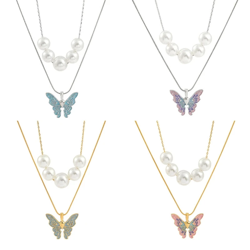 

Ожерелье в виде замка принцессы с жемчужными подвесками масляная бабочка принцесса хрустальное ожерелье для девушки Двойная Цепочка ювели...