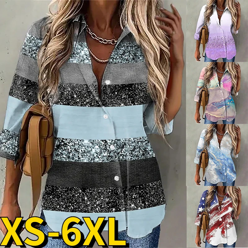 

Женская свободная рубашка на пуговицах, модный пикантный топ с V-образным вырезом, длинным рукавом и принтом, большие размеры, Осень-зима 2022