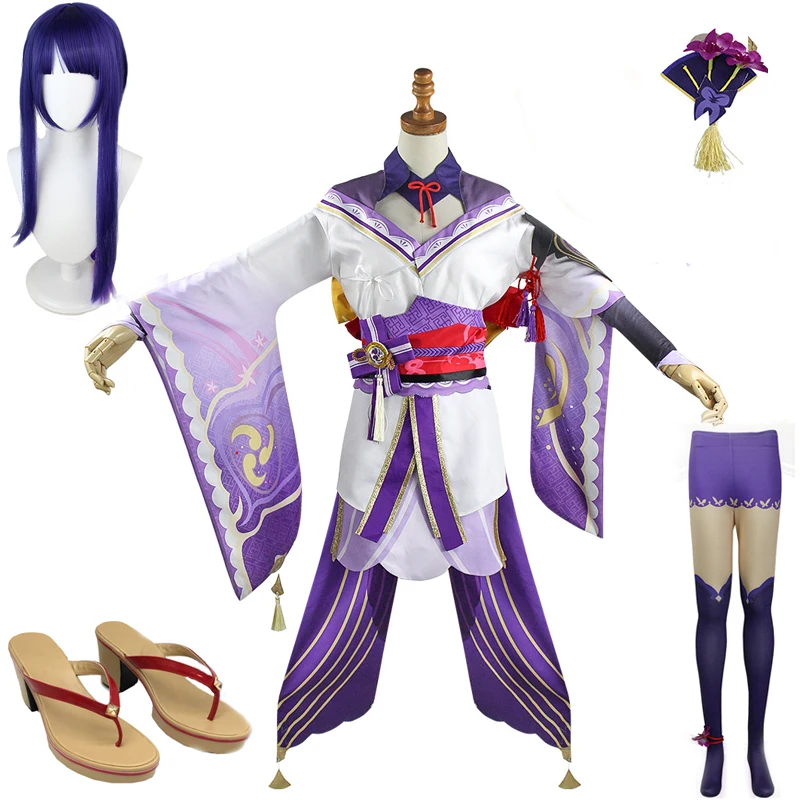 

Game Genshin Impact Raiden Shogun Cosplay Costume Baal Wig Shoes Cosplay Costume Sexy Women Kimono Uniform RolePlay Full Set