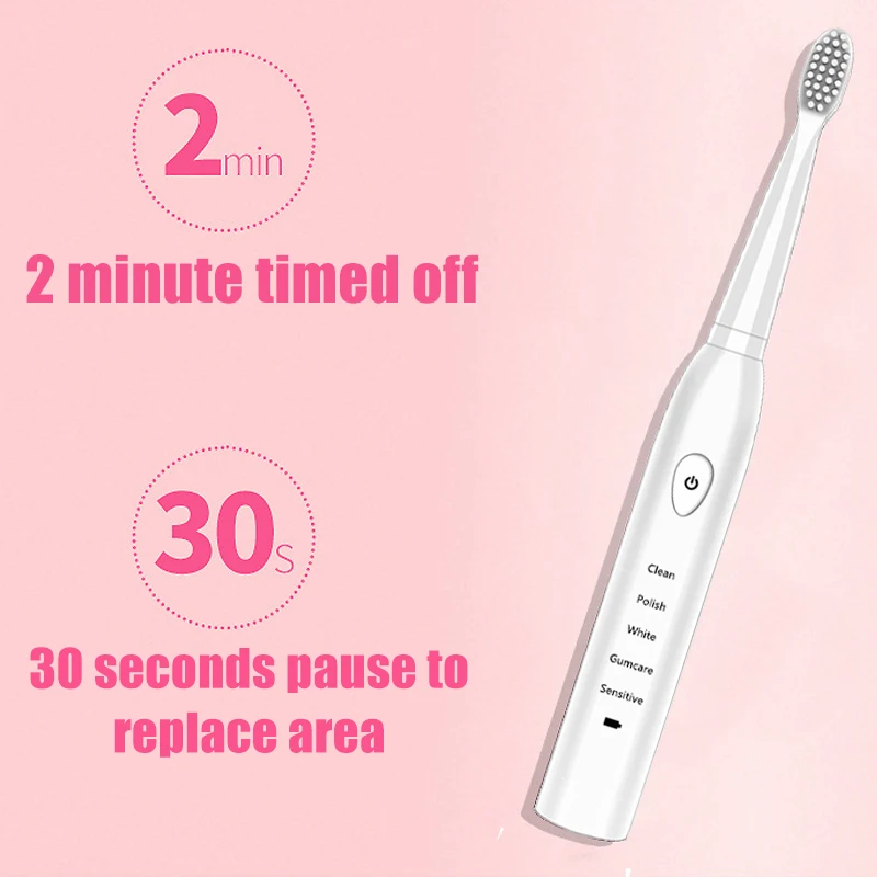 Ultrasonic Sonic Electric Toothbrush USB Charge Tooth Brushes Washable Whitening Soft Teeth Brush Head Adult Timer JAVEMAY J110 images - 6