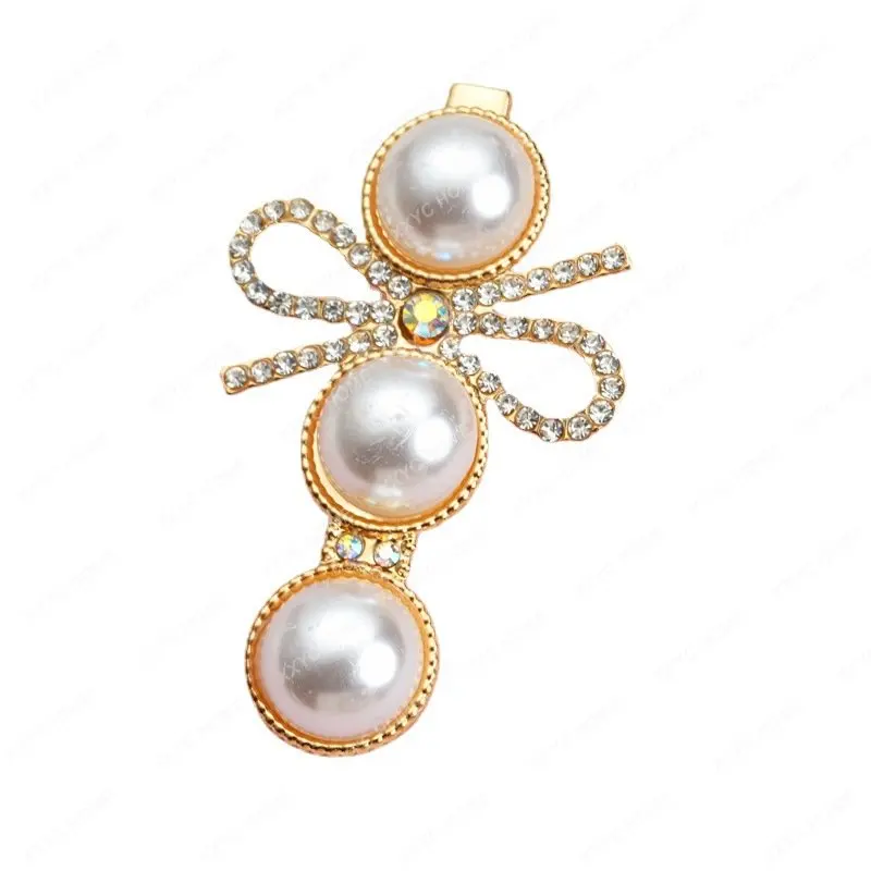 

Korean Style Stylish Hair Accessories Vintage Bow Pearl Barrettes Temperament High Diamond Headdress Home Decor Metal Figurine