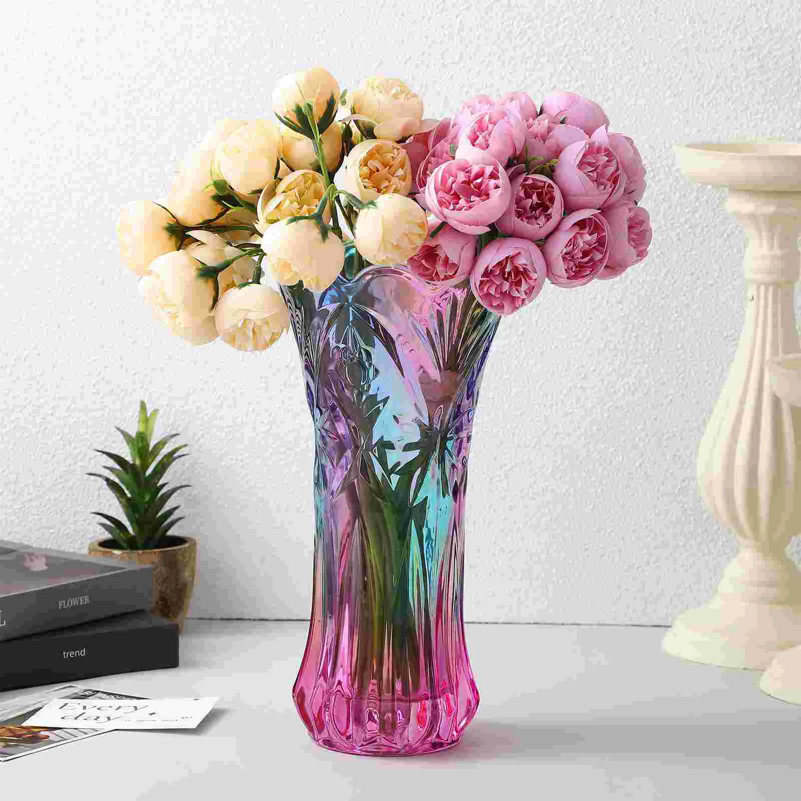 

Vase Flower Vases Flowers Crystal Decorative Desktop Decor Large Home Clear Colorful Contemporary Rainbow Table Container