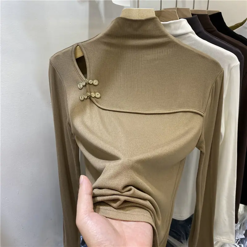 

2021 Winter T Shirt Women Elasticity Oversized T-Shirt Woman Clothes Female Tops Long sleeve Women's tube top knit Canale