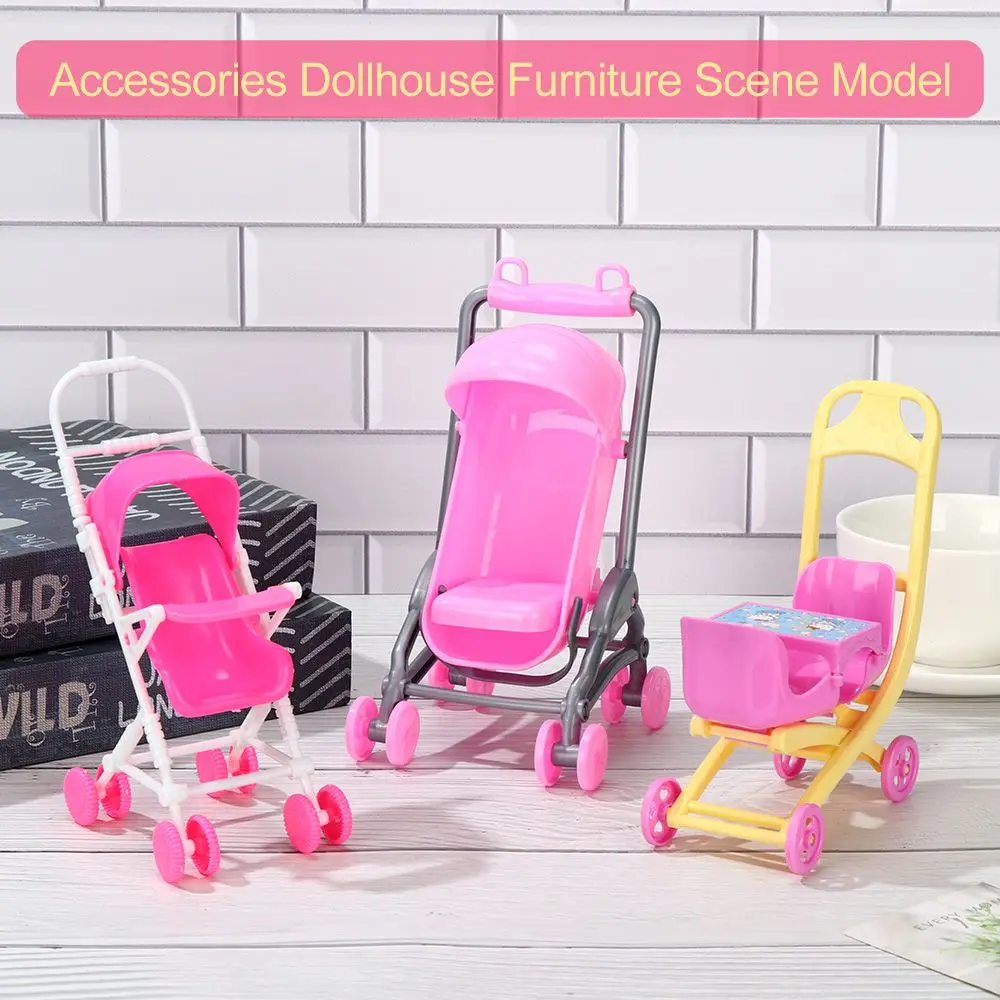 

Baby Stroller for Dolls Dollhouse barbies Furniture accessories Infant Carriage Trolley Nursery Model Girls Doll house Play Toys