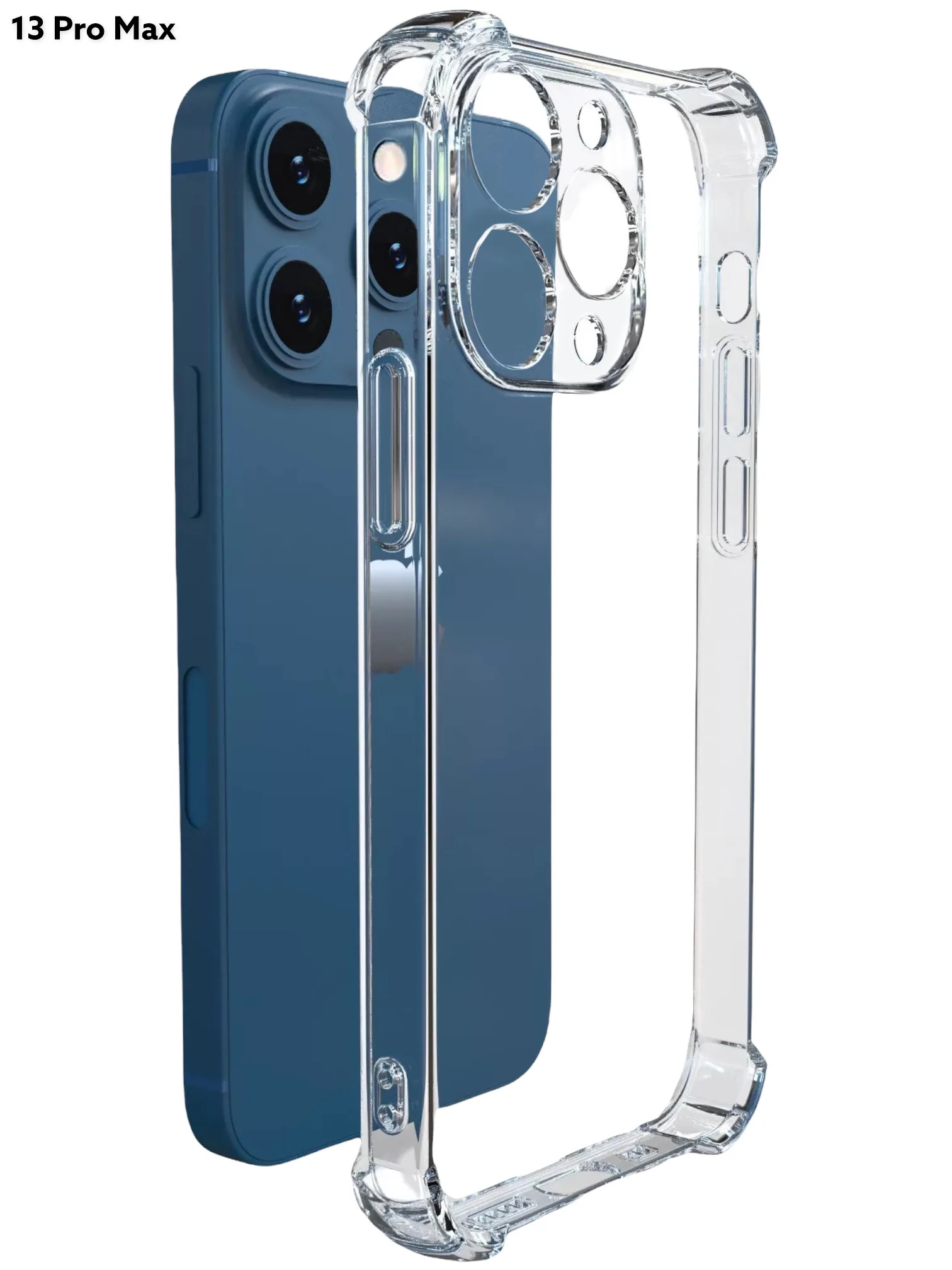 

Чехол прозрачный противоударный с защитой камеры для iPhone 13 Pro Max ( айфон 13 про макс ) силиконовый