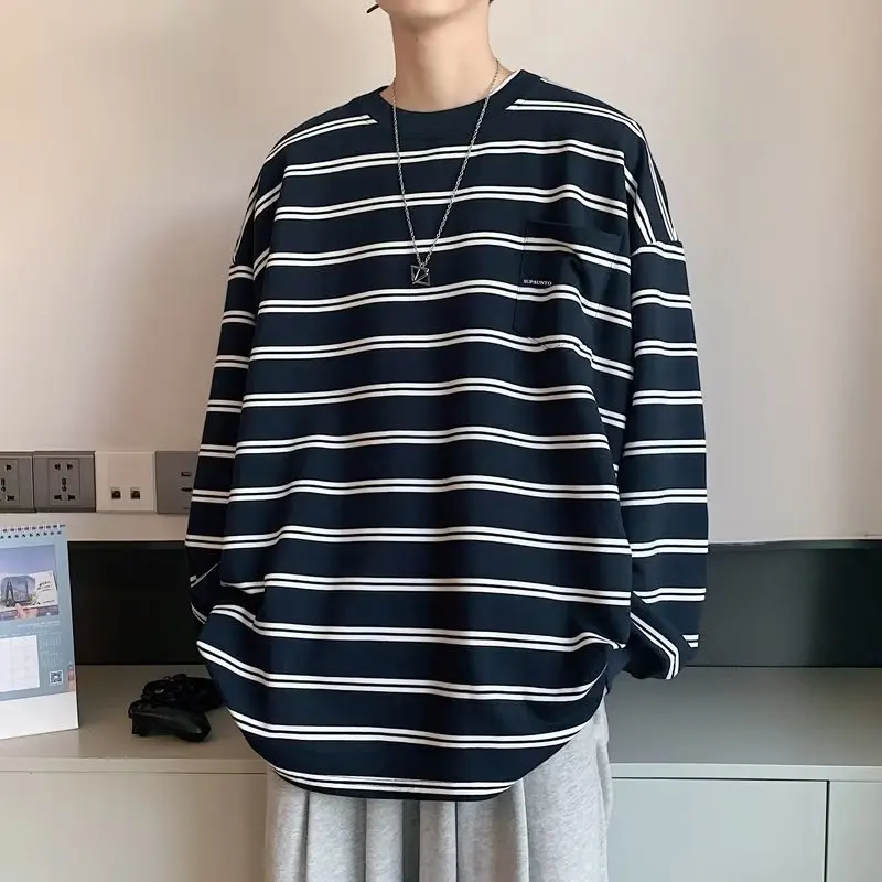 Купи Striped T Shirt for Men Casual O-Neck Long Sleeve Spring and Autumn Men's Clothing Korean Fashion Hip Hop Streetwear T Shirt за 331 рублей в магазине AliExpress