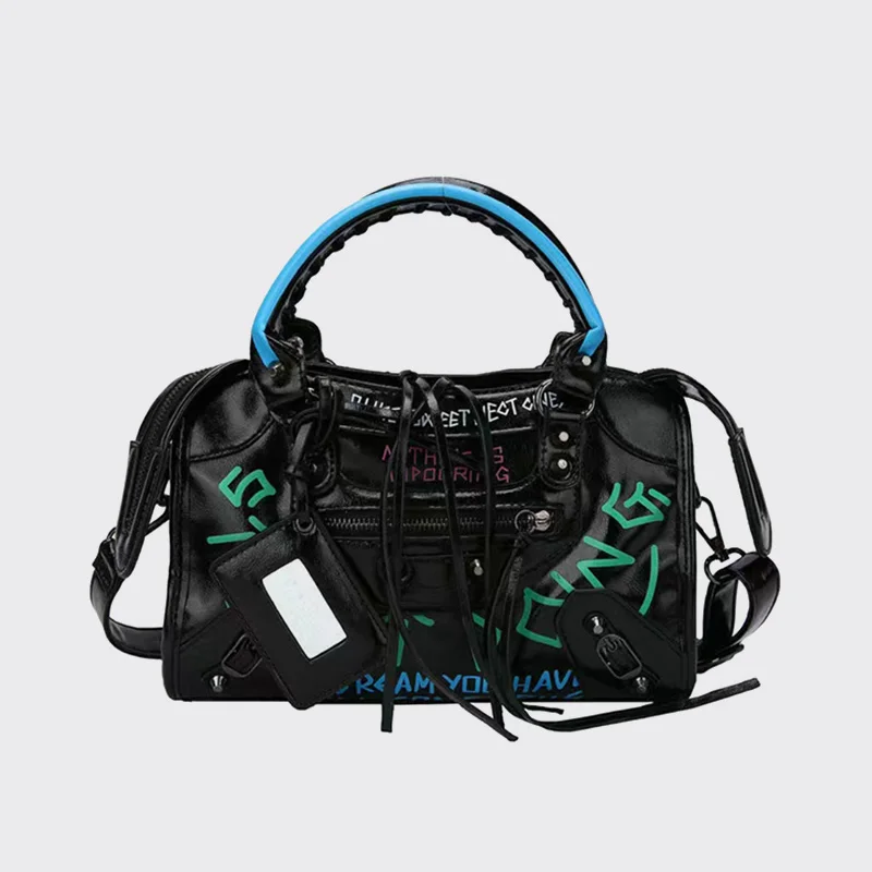 

New Designer Women's Bags Fashion Color Graffiti Luxury Brand Handbag Strap Tassel Crossbody Bag y2k Motorcycle Sports Bag Purse