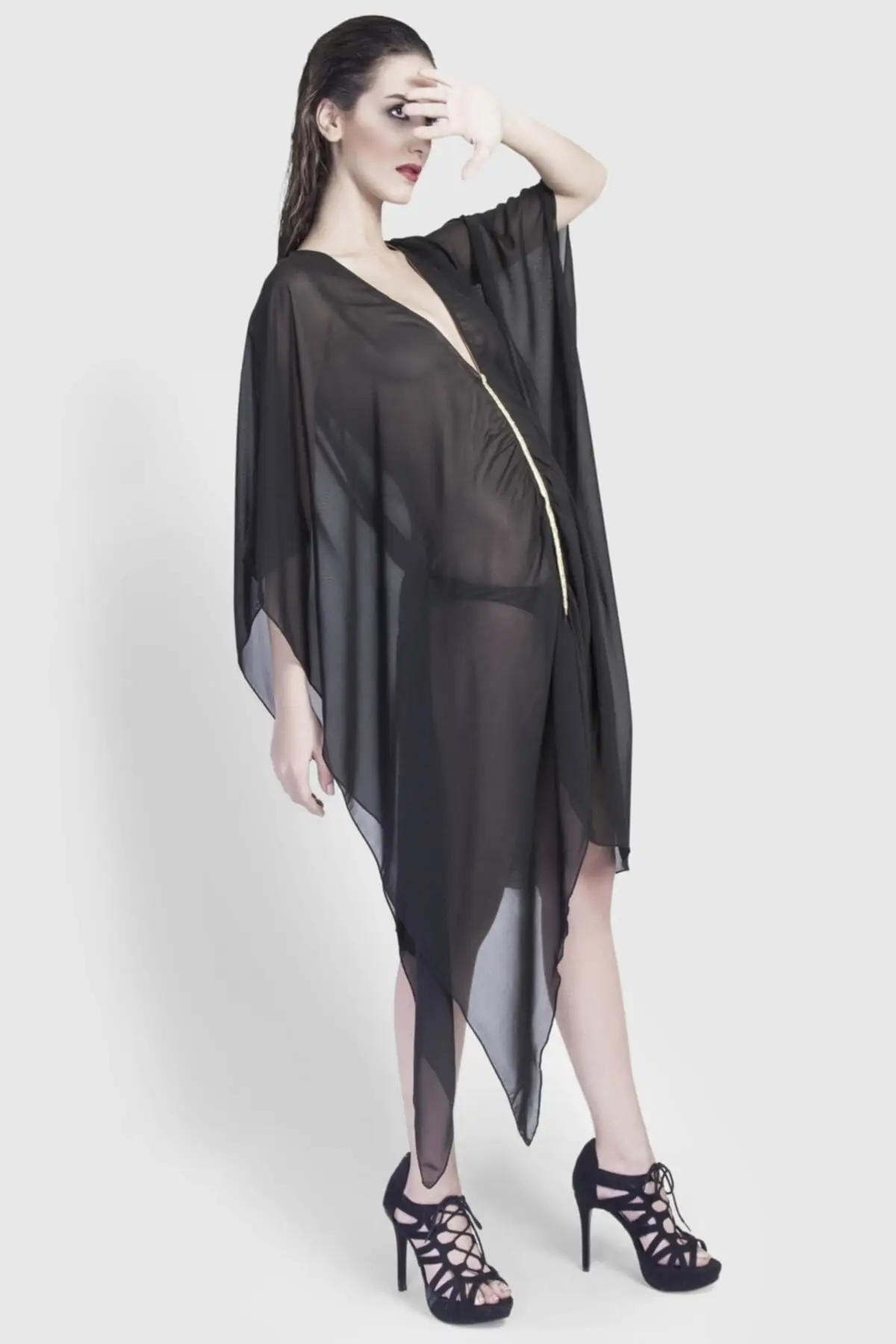 

Women's Pareo Black Tunic Swimwear Cover Up Dress Sexy Tunic Suit Beachwear Female Beach Bikini Cover Loose Mini Dress