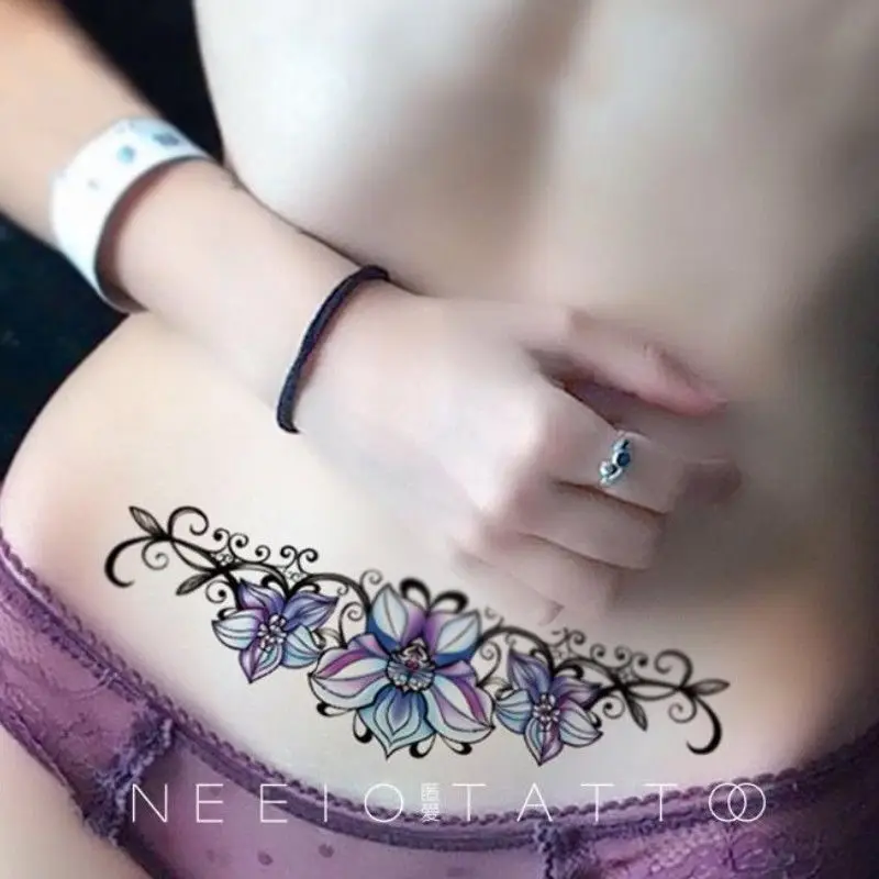 

Tattoo Stickers Orchid Blue Flower Vine Waterproof Long Lasting Temporary Tattoo Hottie Fashion Fake Tattoo for Woman 여자 알몸보지 문신