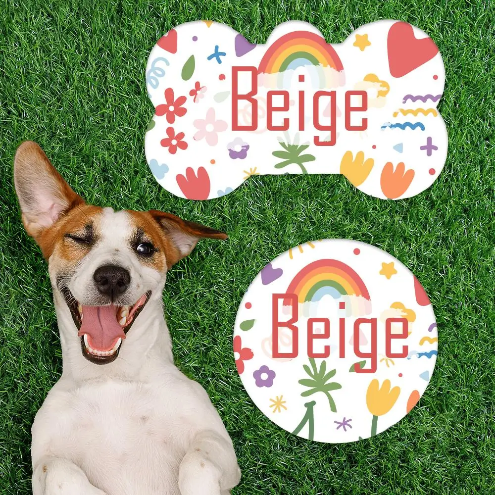 

Customizable Dog Tag with Flower Pattern, UV Printed on Stainless Steel, Dog Name Tag