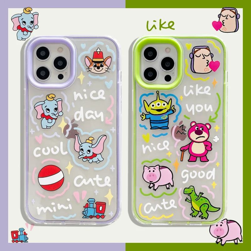 

Disney Toy StoryThree Eyed Lotso & Dumbo Train Stickers Phone Case for iPhone 11 12 13 pro XS MAX 8 7 Plus X XR Cover