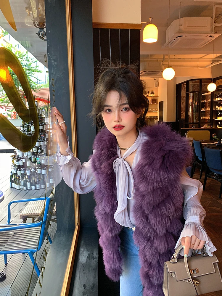 

Crdifu "Miracle Vest" imported fox tail fur vest vest jacket medium long model