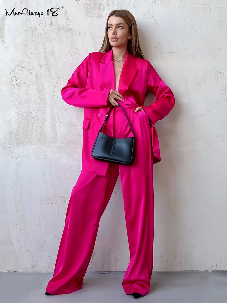 

Mnealways18 Office Blazer Sets Woman 2 Pieces Oversized Jackets And Wide Legs Pants Casual Outfits Fashion 2022 Business Suits