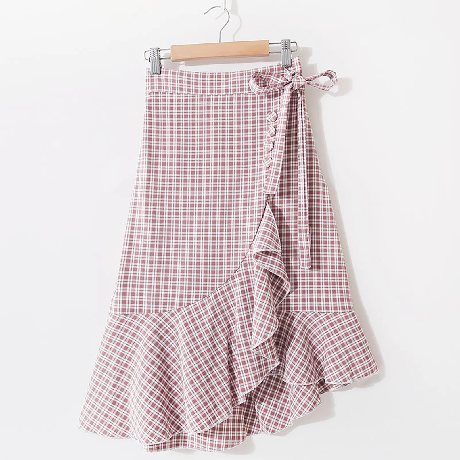 

Denim Skirts for Women Knee Length Women's Fashion Elastic High Waist Plaid Mid-length Asymmetric Ruffles Skirt Need Skirt
