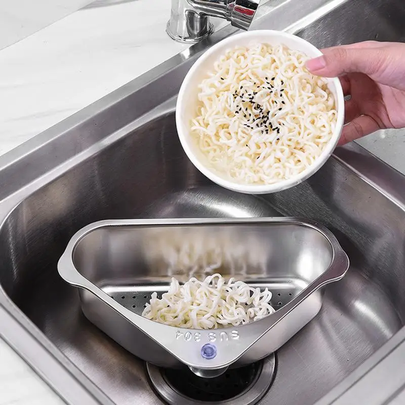 

Sink Strainer Basket Portable Stainless Steel Drain Basket Reusable Triangle Food Strainer Basket For Kitchen Accessories