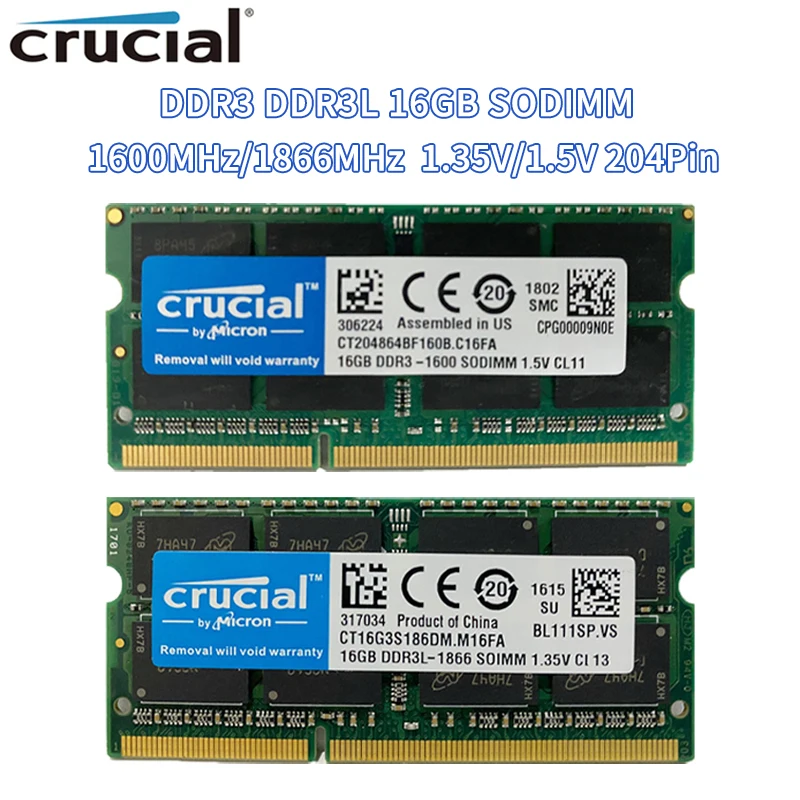 Оперативная память для ноутбука Crucial DDR3 DDR3L 16 Гб 1600 МГц 1866 МГц