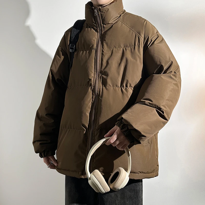 

Качественное тканевое пальто, зимние толстые парки, Мужская уютная однотонная верхняя одежда, мужские мешковатые ветрозащитные повседневные куртки с воротником-стойкой 2023
