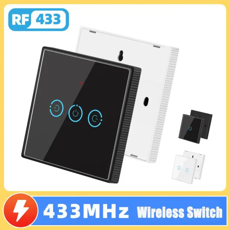 

1/2/3 Gang Wireless Smart Touch Switch Wiring-free 433Mhz Remote Control Tempered Glass Wall Panel Hook Hole Anti-drop Design