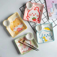 cute cartoon dumpling dish with vinegar dish little rabbit ceramic underglaze color one person eating childrens separate plate