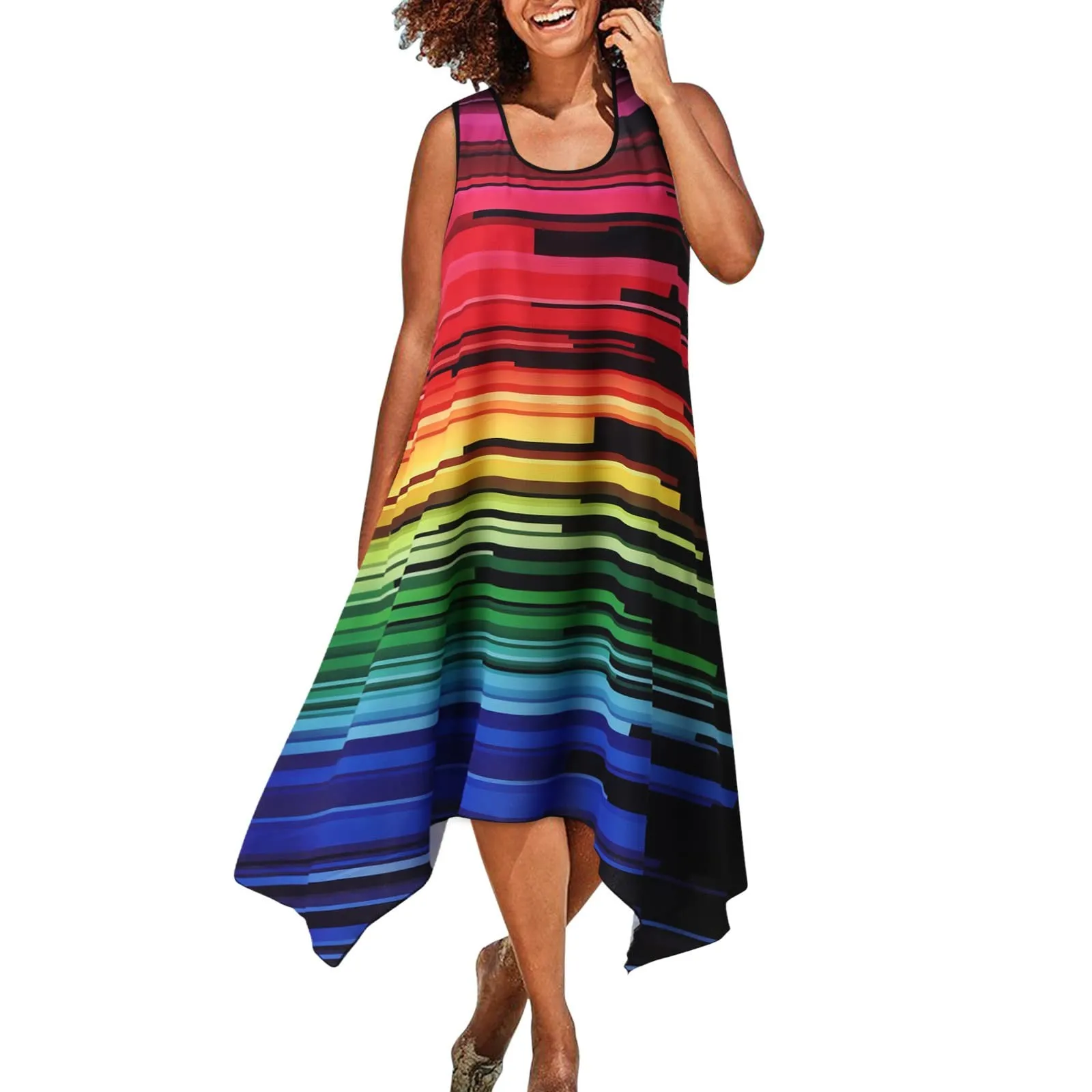 

Платье Лолита в богемном стиле без рукавов с принтом Деловое Платье с отделкой сим-карты на талии анимационное Платье для косплея Женское П...