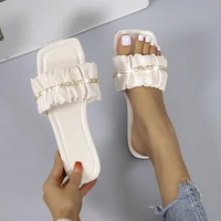 women new 2022 summer sandals female flat outdoor beach open toe sandals slippers pleated chain decoration sandals for women