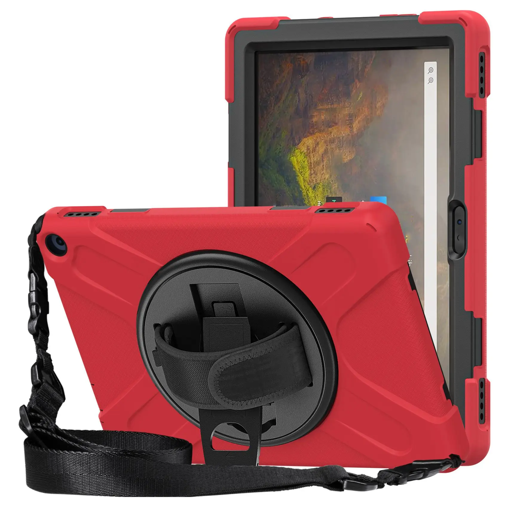 Фото ABFN-For Fire HD 10Plus 11-го поколения (версия 2021 года) силиконовый защитный чехол с ремешком на руку, 261X179x23 мм №4