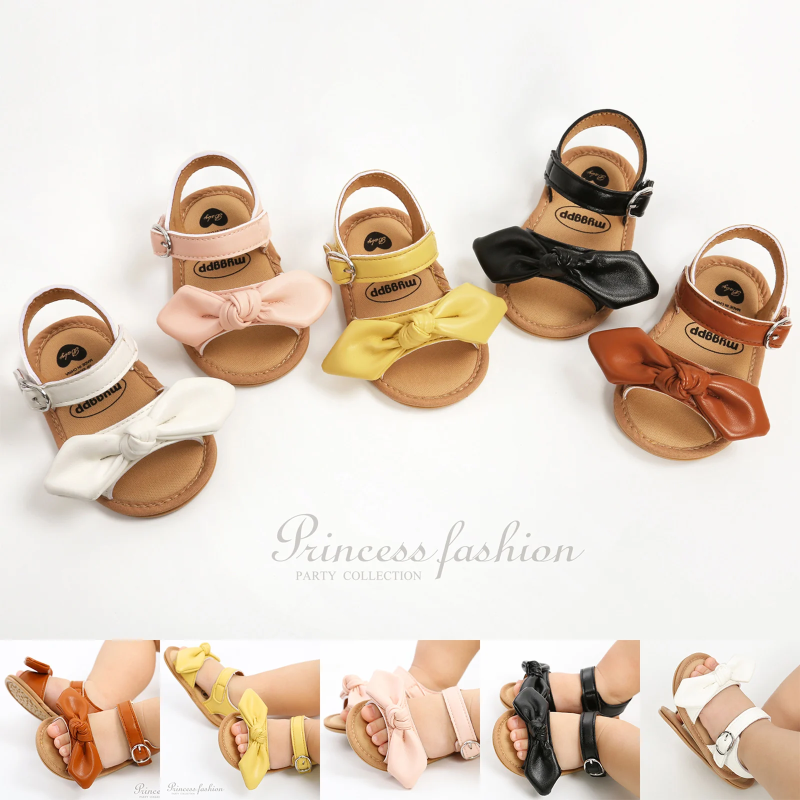 

2022-03-24 Lioraitiin Baby Sandals Creative Knotted Bows Embellished Ring Buckles Adjustable Non-Slip Summer Outdoor Flats Shoes