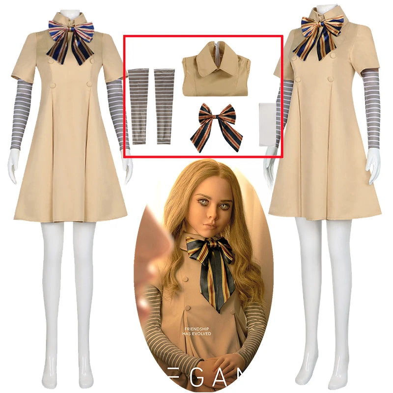 

M3GAN Cosplay Dress Horror Film AI Doll Robots Dress Top Socks Bowknot Tie Women's Halloween Clothing For Kid