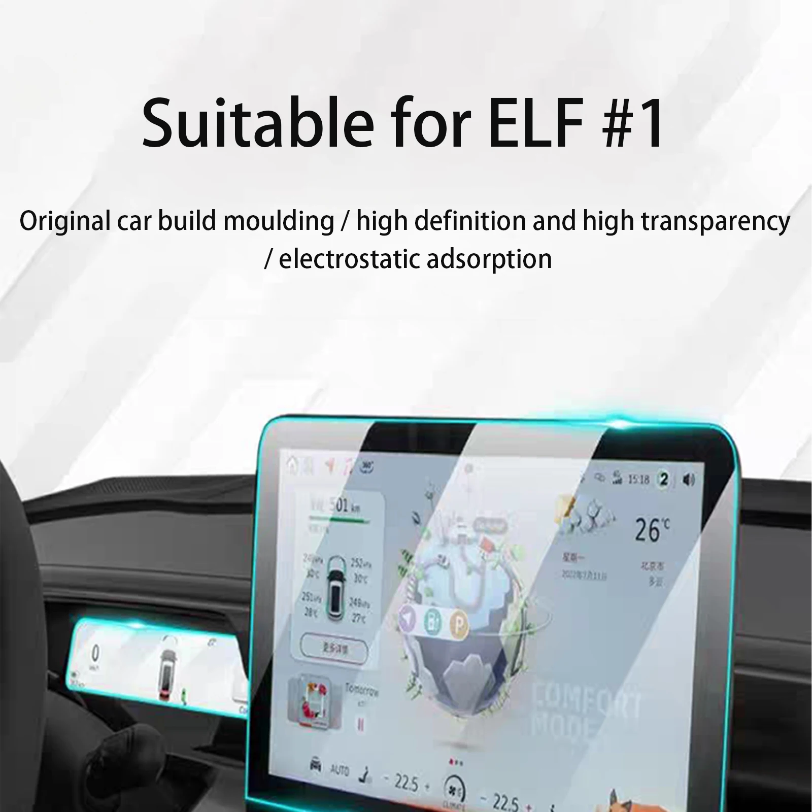 

For Smart Elf #1 Navigation Instrument Touch Screen Protector Dashboard Anti Fingerprint Tempered Glass Film Interior Sticker