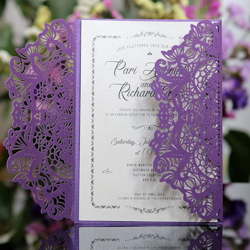 50pcs Elegant Flower Invitation Card Laser Cut with Envelope Personalized Marriage Baptism Birthday Thank U Card Party Supplies