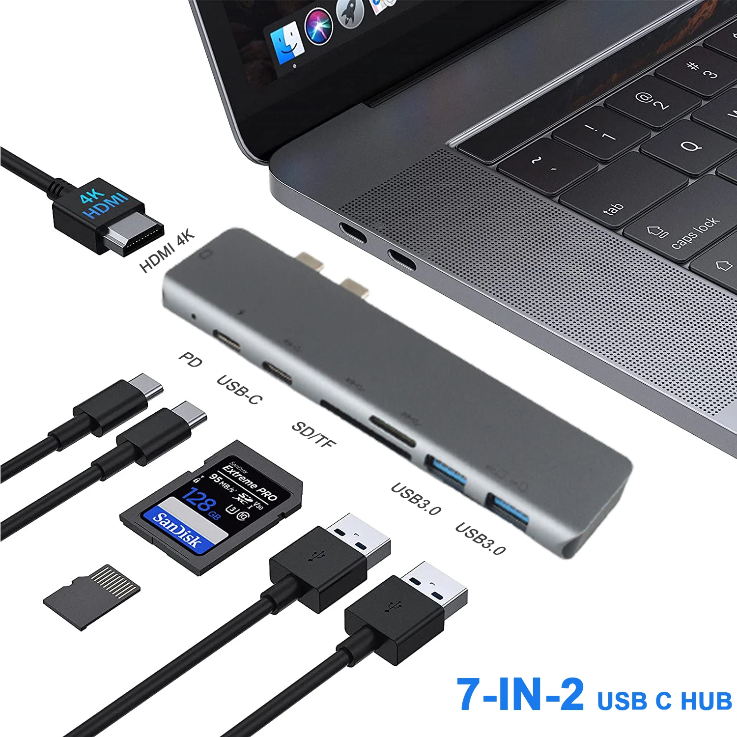 

USB C Hub To 4K HDMI Multiport Adapters with Thunderbolt 3 PD 100W TF SD Reader Slot Mac Dongle for MacBook Pro/Air 2018-2020