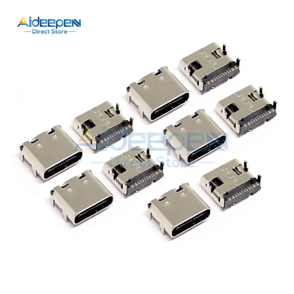 

10Pcs/lot SMT USB 3.1 Type-C 16pin female connector For Mobile Phone Charging port Charging Socket Tow feet plug