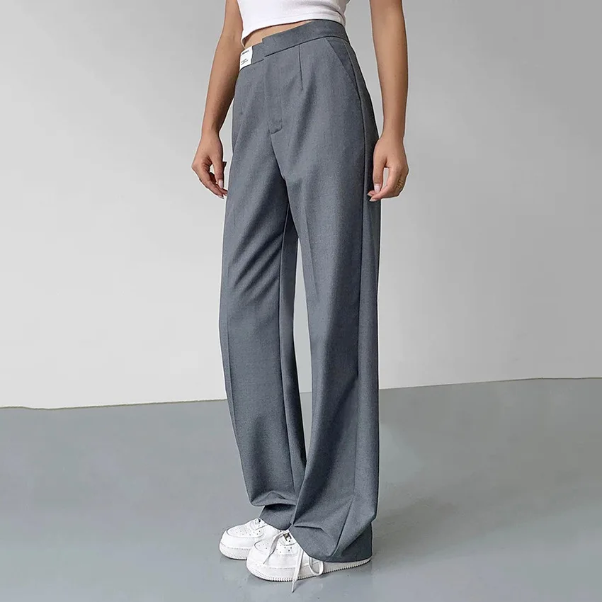 

New Commuting Versatile Slim High Waist Straight Trousers Women's Pocket Casual Floor Pants Women Streetwear Women Suit Pants