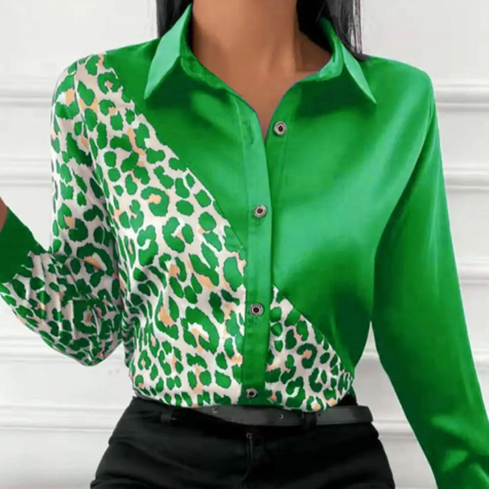 

Leopard Patchwork Casual Shirt Blouse Woman Autumn Fashion Button Long Sleeve Shirts For Women 2023 Print Office Top Femme